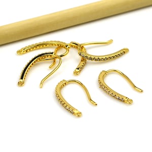 Brass Earring Hooks - Zircon Earring Wires - 24K Real Gold Plated Brass Ear Hook Supplies Findings 14x21mm
