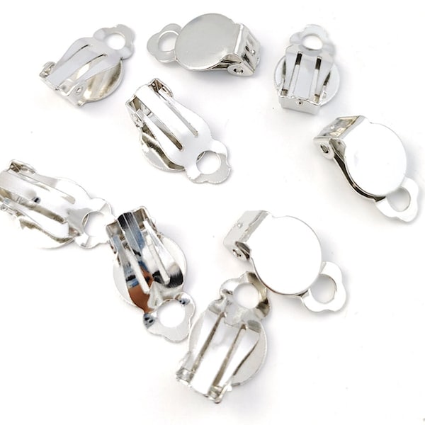 10pcs 8/10/12mm Pad Size Stainless Steel Clip on Earrings, Ear Studs, Round Pad Clip on Earring Findings