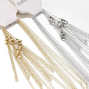 10pcs 1.5mm Stainless Steel Oval link Chain, Gold Chain Necklace, Pre-made chain with Clasp, Oval Link Chains, DIY Jewelry Making Chain 45mm