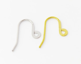 50pcs Stainless Steel Ear Hooks, Flat Pressed Earring Hooks, Gold Earhooks, Surgical Steel Ear Hooks, DIY Jewelry Findings Supplies 15x21mm