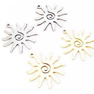 6pcs Stainless Steel Sun Charm, Sun Pendant, Gold Plated Round Sun Earring Charm Pendants, Stainless Steel Findings 24x21mm