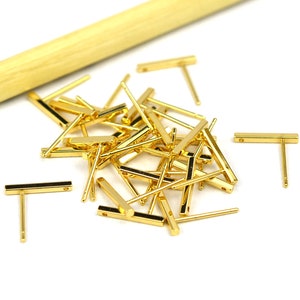 24K Real Gold Rectangle Earring Post Brass Mini Bar Earring Stud Jewelry Supplies Findings 12.5mm