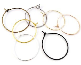 50pcs Hoop Earring Blanks, Wine Glass Charm Hoops Circle Ear Hoop, Circle Ear Wire Hoop Earring, Silver Hoops, 20mm 25mm 30mm 35mm 40mm