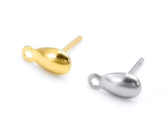 Orecchini a lobo bottone grande tondo in acciaio inox oro - Lamù gioielli