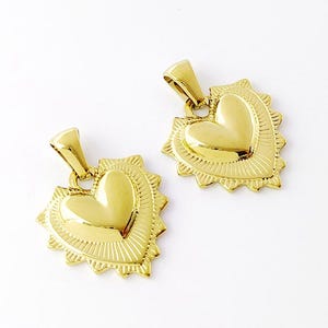 Stainless Steel Heart Charm, Heart Sun Pendant, Gold Angel Heart Necklace Pendant, Stainless Steel Findings 18mm