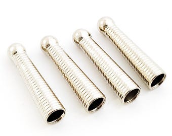 6pcs Bolo Tips, Rhodium Color Heavy Weight Ribbed Bolo Tips, Ribbon End Tip, Cord End Bolo Tip for Jewelry Making 25x6mm