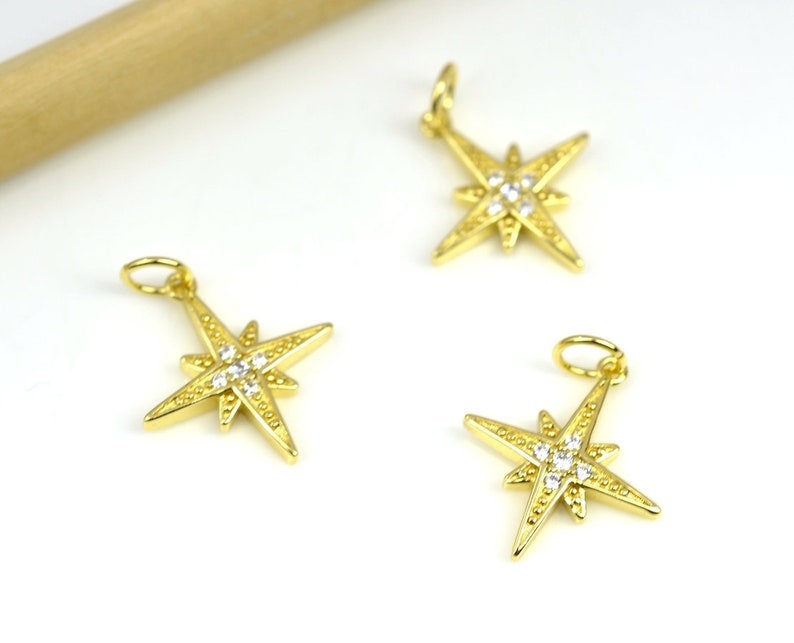 Micro Pave North Star Pendant 15x17mm 18k Gold North Star Charms Gold Pole Star with Zircon Charms CZ North Star