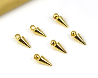 Charmes boucle d’oreille Spike en laiton avec boucle - 24K Real Gold Plaqué Brass Point Drop For Bracelet and Necklace - Fournitures de bijoux 11x5mm