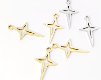 10pcs Stainless Steel Star Charm, Star Pendant, Gold Plated Northstar Earring Charm, Stainless Steel Findings 17x10mm
