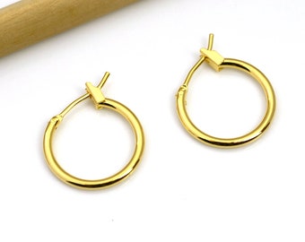Aros de latón - Alambre para aretes francés dorado, ganchos en forma de C de latón chapado en oro real de 18 quilates, accesorios para aros de oro de 16 mm