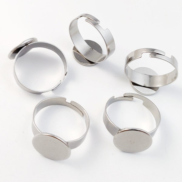 10pcs Stainless Steel Ring Blanks, Flat Pad Ring Base, Open Ring Settings, Adjustable Ring, Jewelry Findings Supplies  6mm 8mm 10mm 12mm