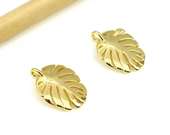 Zawieszki z motywem liścia Monstera 15 x 19 mm, złota zawieszka z motywem Monstera 18K, mosiężne kolczyki z motywem liścia Monstera, zawieszka z liścia w kolorze złotym, artykuły jubilerskie