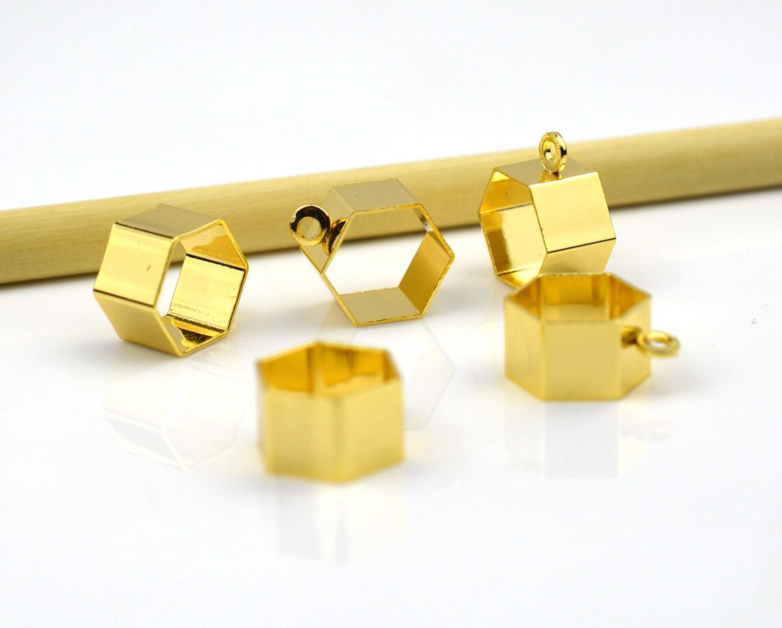 Brass Hexagon Charms 24K Real Gold Plated Brass Hexagon Etsy