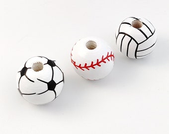 20/50pcs cuentas de bolas de madera, encanto de madera de béisbol, cuentas de madera de fútbol, cuentas de Valleyball de madera, cuentas de madera DIY, suministros de madera de 16 mm