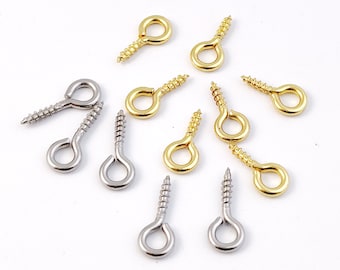 50/100 piezas de pasadores de ojo de acero inoxidable, ganchos de pasadores de ojo de tornillo, ganchos roscados de ojal, pasadores de tornillo de corcho tamaño 4 x 8 mm 4 x 10 mm 5 x 10 mm 5 x 12 mm