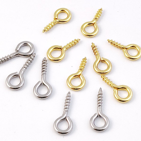 50/100pcs Stainless Steel Eye Pins, Screw Eyepins Hooks, Eyelets Screw Threaded Hooks, Cork Screw Pins size 4x8mm 4x10mm 5x10mm 5x12mm