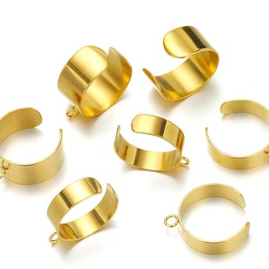 5pcs Stainless Steel Ring Blanks, Gold Ring Loop, Open Ring Settings, Adjustable Ring, DIY Jewelry Findings Supplies