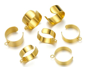 5pcs Stainless Steel Ring Blanks, Gold Ring Loop, Open Ring Settings, Adjustable Ring, DIY Jewelry Findings Supplies