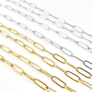 Stainless Steel Paperclip Chain, Gold Paperclip Chains, Soldered Closed Links, Oval Link Chains, DIY Jewelry Making Chain 12x4x1mm