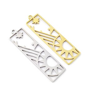 Stainless Steel Sun Charm, Rectangle Sun Pendant, Gold Plated Star Charm Pendants, Stainless Steel Findings 11x41mm