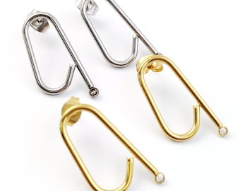 10pcs Stainless Steel U Shape Earring, Long U Shape Post Earring, Oval Post with Loop Holes, Gold Barstick Studs Earring Findings 34x14mm