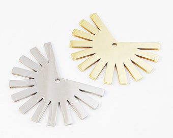 6 ciondoli a forma di sole in acciaio inossidabile, ciondolo a forma di sole, ciondoli a ventaglio dorati, ciondolo semicircolare, componenti in acciaio inossidabile 25 x 33 mm