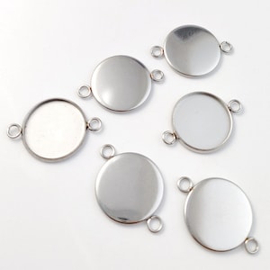 20pcs Stainless Steel Cabochon Base Settings, Cameo Setting Pendant Connector Tray,Bezel Pendant for Jewelry Making 8/10/12/14/16/18/20/25mm
