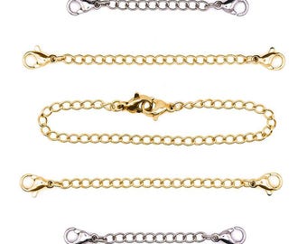 10 piezas de cadena de acero inoxidable con doble cierre de langosta, cadena para collar, cadena extensora, accesorios de joyería de 1 a 6 pulgadas