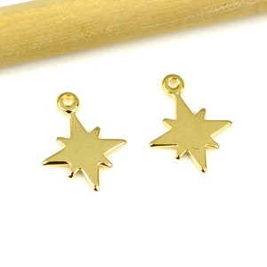 Brass Star Bracelet Charms, Brass Star Earring Charms, 24K Real Gold Plated Brass North Star Pendant, Jewelry Supplie 11x14x1.1mm