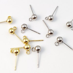 30pcs Stainless Steel Ball Pin Posts, Vertical Loop Ball Post Earring Stud Findings, Ball Stud Post For Jewelry Making 3mm 4mm 5mm 6mm