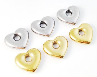 6pcs Stainless Steel Solid Heart Charm, Heart Pendant, Gold Plated Buff Heart Earring Charm, Stainless Steel Findings 18mm