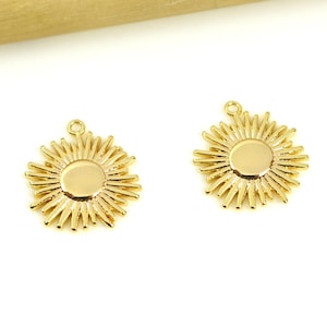 Brass Sun Charms, 24K Gold Sun Pendant, Gold Sun Earring Pendant, Gold Sun Pendant, DIY Gold Charm Supplies 14x16mm