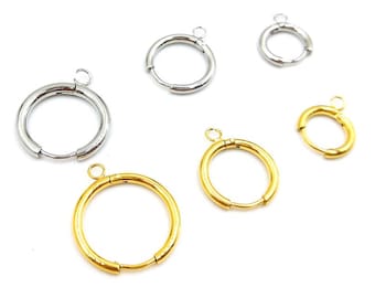 10pcs Stainless Steel Hoop Earring Blanks, Gold Round Hoop Earrings with Loop, DIY Jewelry Making Ear Hooks 12mm 14mm 16mm 18mm