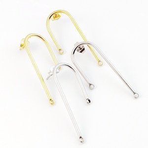 10pcs Stainless Steel U Shape Earring, Long U Shape Post Earring, Oval Post with Loop Holes, Gold Barstick Studs Earring Findings 37x14mm