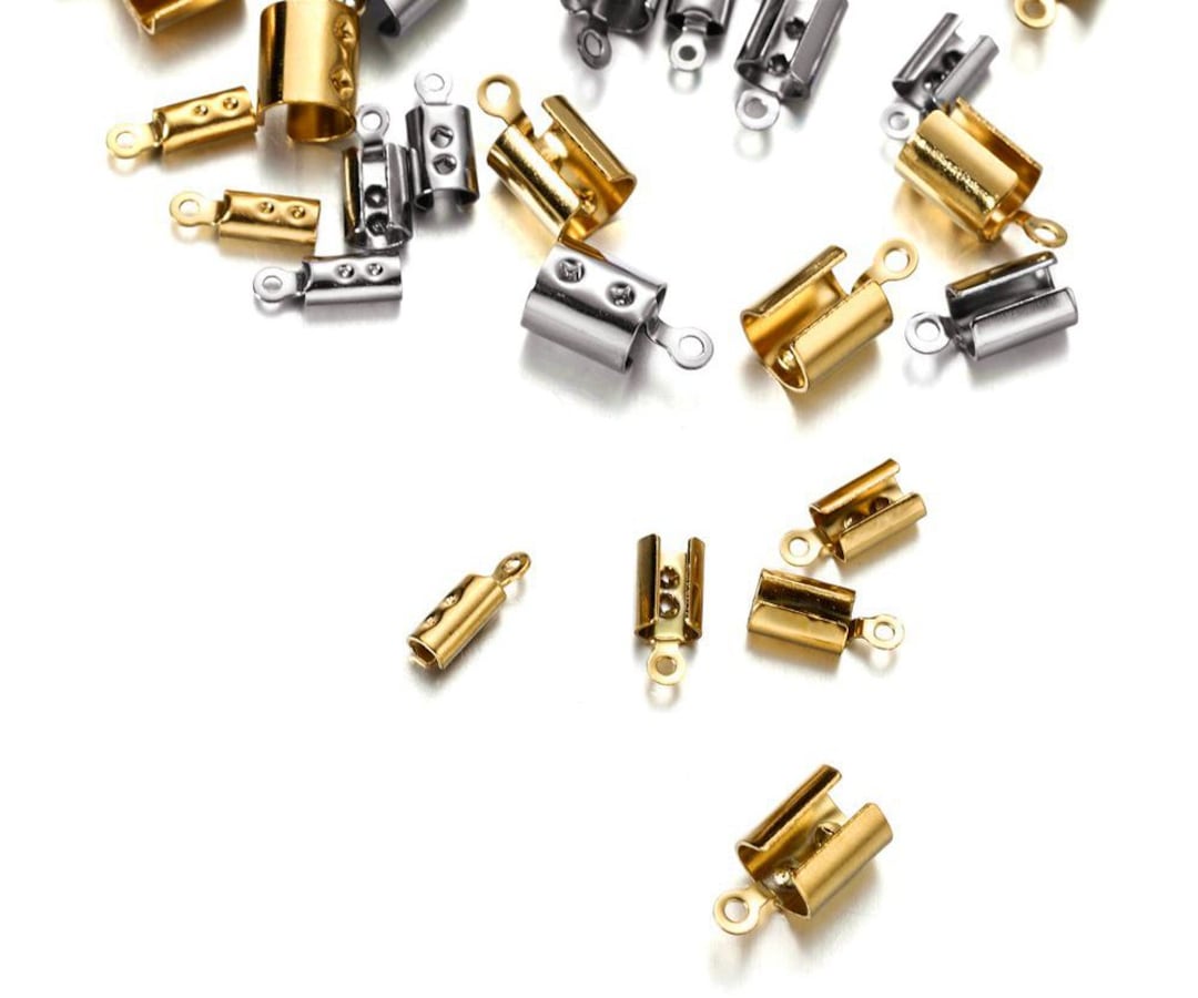 20/50pcs Stainless Steel Snake Chain Clasp, Crimp Clip, Gold Leather ...