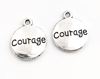 30pcs Courage Charms, Antique Silver Round Courage Tag Pendant, Alloy Stamping Pendant, DIY Findings Supplies 14mm