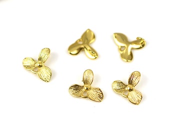 Brass Orchid Earring Charms -24K Real Gold Plated Brass Flower Earring Pendant Jewelry Supplies Findings 10x11mm
