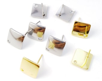 10pcs Stainless Steel Square Stud Earring, Square Post Earring, Blank Square Post with Loop Hole, Gold Studs Earring Findings 10x10mm