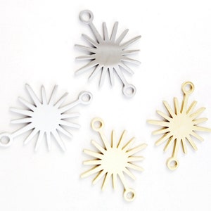 10pcs Stainless Steel Sun Charm, Sun Pendant, Gold Plated Sun Earring Connector Charm Pendants, Stainless Steel Findings 14x19mm