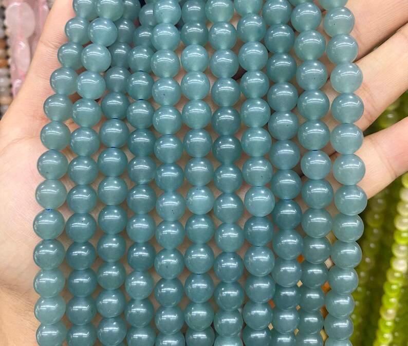 1 Full Strand Semi Precious Loose Stone Beads, Blue Chalcedony Gemstone Beads for DIY Jewelry Making 4mm 6mm 8mm 10mm 12mm image 2