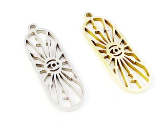 6pcs Stainless Steel Eye Charm, Evil Eye Pendant, Oval Moon Star Eye Earring Charm, Eye Necklace Pendant, Stainless Steel Findings 27x9mm