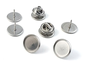 10pcs 6/8/10/12/14/16/18/20/25mm Stainless Steel Brooch Style Cabochon Base Blank Cufflink Spacer Settings Tie Tack Pins Findings