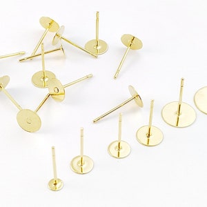 50pcs clous en acier inoxydable, tige de boucle d'oreille en acier inoxydable plaqué or 18 carats, poteaux vierges, clou de boucle d'oreille rond 3 mm 4 mm 5 mm 6 mm 8 mm 10 mm 12 mm image 1