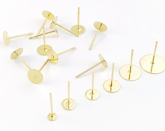 50pcs Stainless Steel Studs, 18K Gold Plated Stainless Steel Earring Post, Blank Posts, Round Pad Earring Stud 3mm 4mm 5mm 6mm 8mm 10mm 12mm