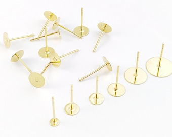 50pcs pernos de acero inoxidable, poste de pendiente de acero inoxidable chapado en oro de 18K, postes en blanco, perno de pendiente de almohadilla redonda 3 mm 4 mm 5 mm 6 mm 8 mm 10 mm 12 mm