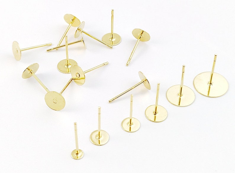 50pcs clous en acier inoxydable, tige de boucle d'oreille en acier inoxydable plaqué or 18 carats, poteaux vierges, clou de boucle d'oreille rond 3 mm 4 mm 5 mm 6 mm 8 mm 10 mm 12 mm image 1