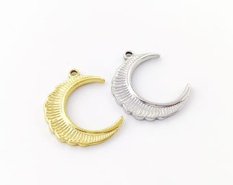 4pcs Stainless Steel Moon Charm, Moon Pendant, Gold Plated Moon Earring Charm, Stainless Steel Findings 18x23mm