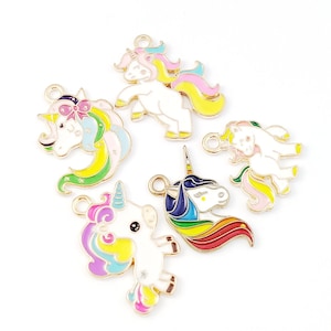 10pcs Enamel Unicorn Charms, Unicorn Pendants, Alloy Rainbow Color Unicorns, Metal Horse Necklace Pendant Findings Supplies