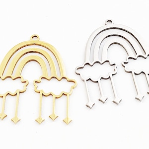 4pcs Stainless Steel Rainbow Charm, Rainbow Pendant, Cloud Charm Pendants, Gold Rainbow Necklace Pendant, Stainless Steel Findings 27x30mm