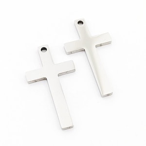 4 Stück Edelstahl Kreuz Charm, Kreuz Anhänger, Donner Charms, Hochglanzpoliert Kreuz Anhänger, Edelstahl Zubehör 17 x 32 mm